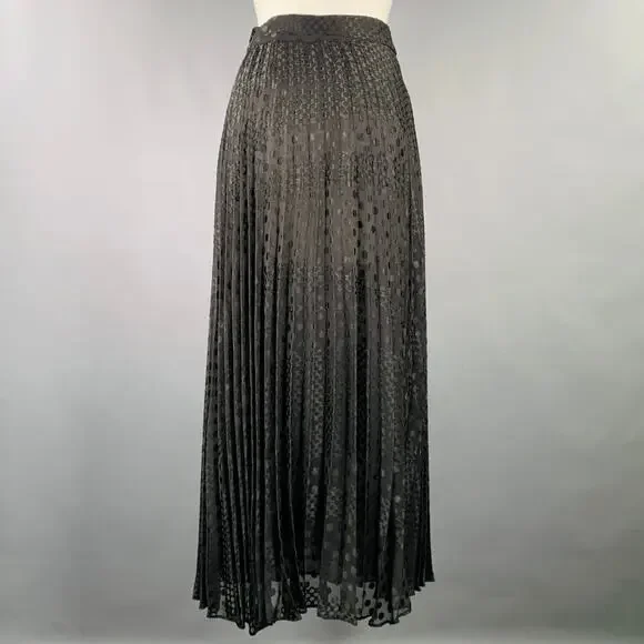 EMPORIO ARMANI Size 2 Black Polyester Viscose Dots Maxi Skirt - Picture 3 of 7